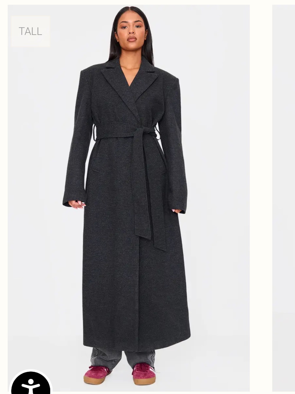 NWT PrettyLittleThing Tall Herringbone Self Tie Maxi Coat